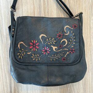 I. Malatesta XL Leather Floral Crossbody Shoulderbag